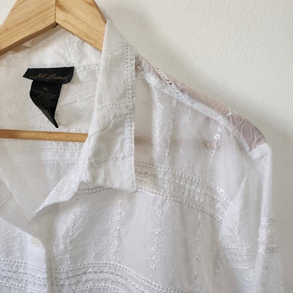 Womens Milano XL White Sheer Button Down Bohemian - Picture 2 of 8